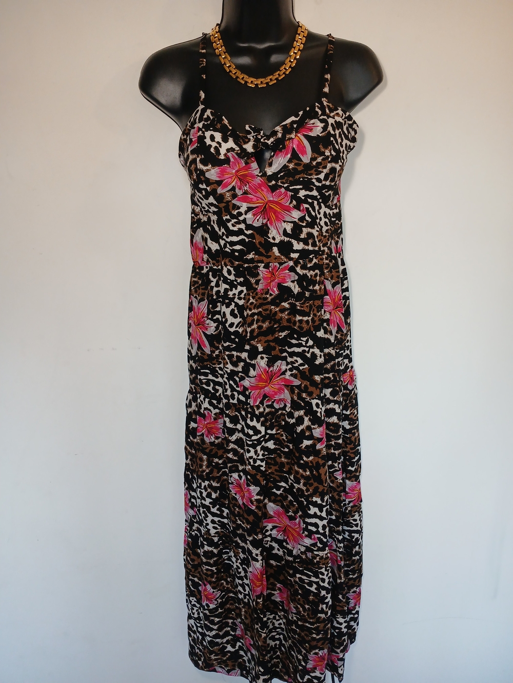 New Look Black Maxi Dress with Pink & Yellow Floral Accents